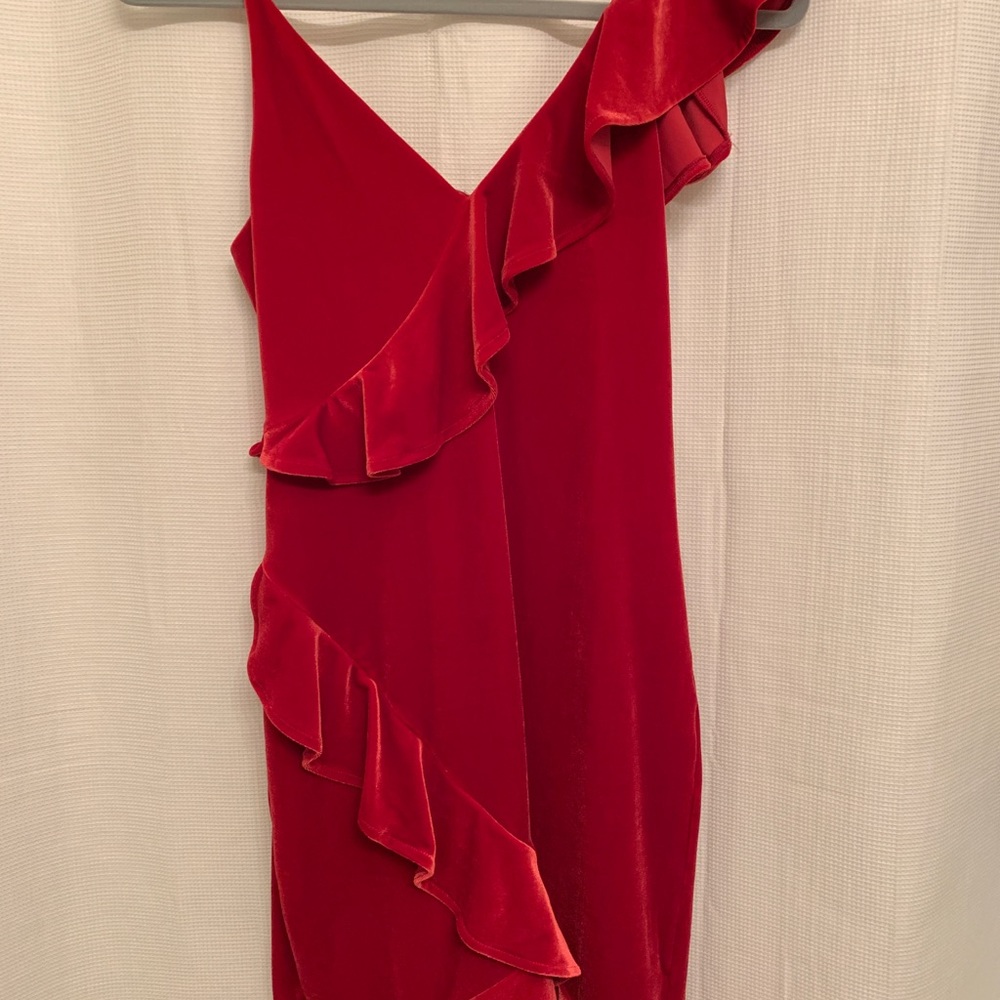 Velvet Ruffle One Shoulder Dress